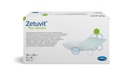 Фото Hartmann Zetuvit Plus Silicone, повязка стерильная суперабсорбирующая (с контактн. слоем из силикона) 10 х 20 см, 10 шт.