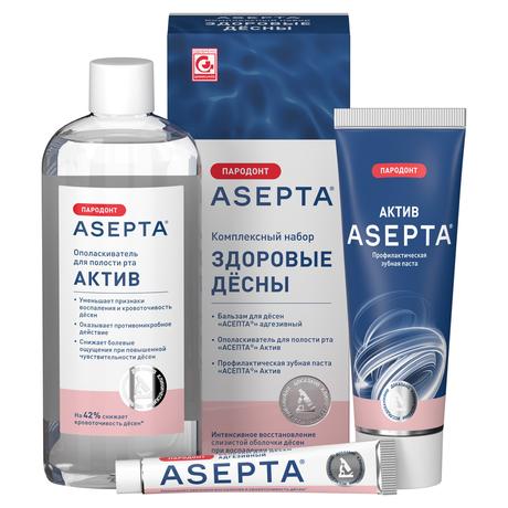 Фото Асепта Здоровые Десны, набор (бальзам, ополаскиватель, зубная паста)