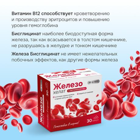 Фото Железо+Витамин В12 BioForte, капсулы 275 мг, 30 шт.
