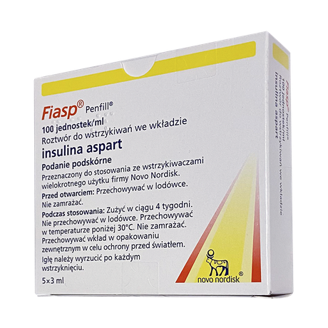 Фото Фиасп, раствор для п/к и в/в введения 100 ЕД/мл, картриджи Пенфилл 3 мл, 5 шт.