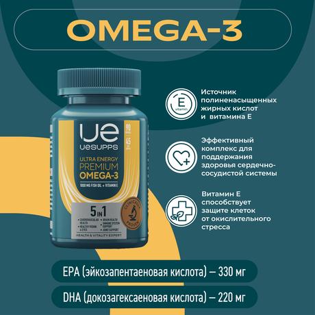Фото UESUPPS Ультра Энерджи Премиум Омега-3, капсулы, 90 шт.
