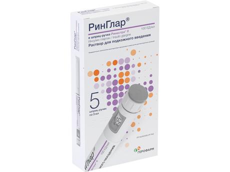 Фото Ринглар, раствор для подкожного введения 100 ЕД/мл, картриджи в шприц-ручке Ринастра 3 мл, 5 шт.