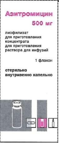 Фото Азитромицин, лиофилизат д/приг концентрата д/приг раствора д/инфуз 500 мг, флакон 1 шт.