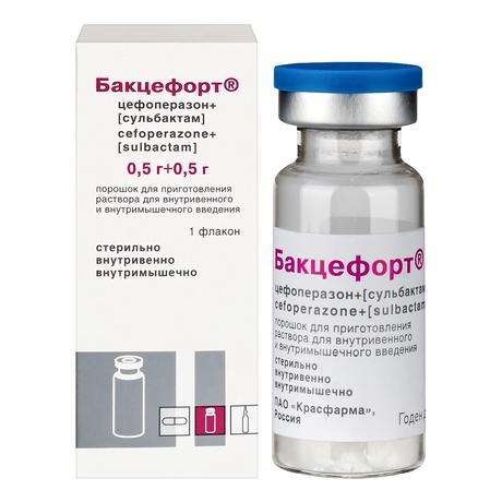 Фото Бакцефорт, порошок для приготовления р-ра в/в, в/м введения 0.5 г+0.5 г, 1 шт.