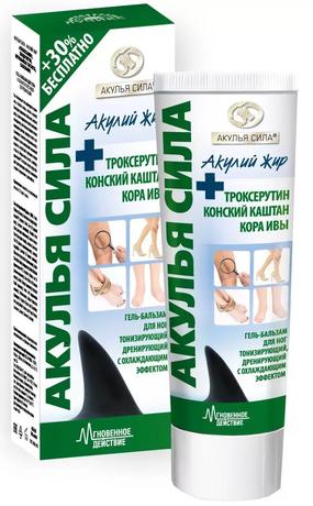 Фото Акулья сила Акулий жир, троксерутин, конский каштан, кора ивы, гель-бальзам для ног 100 мл, 1 шт.