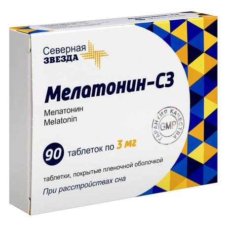 Фото Мелатонин-СЗ, таблетки покрыт. плен. об. 3 мг, 90 шт.