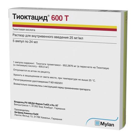 Фото Тиоктацид 600 Т, раствор 25 мг/мл, ампулы 24 мл, 5 шт.