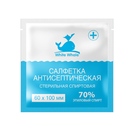 Фото White Whale, салфетка антисептическая спиртовая (6 х 10 см), 100 шт.