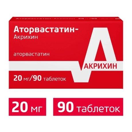 Фото Аторвастатин-Акрихин таблетки, покрытые пленочной оболочкой 20 мг, 90 шт.