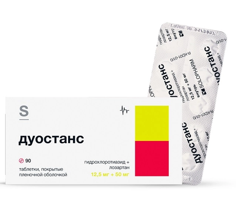 Фото Дуостанс, таблетки покрытые пленочной оболочкой 12.5 мг+50 мг, 90 шт.