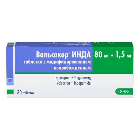Фото Вальсакор ИНДА, таблетки с модифицированным высвобождением 80 мг +1,5 мг, 30 шт.