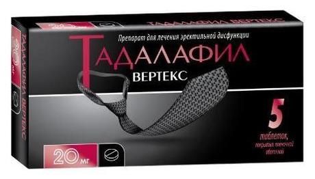 Фото Тадалафил Вертекс, таблетки покрыт. плен. об. 20 мг, 5 шт.