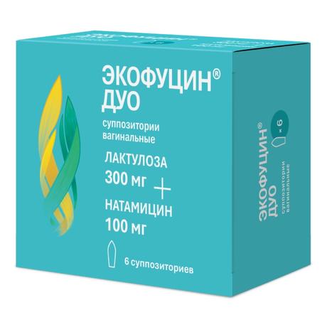 Фото Экофуцин ДУО, суппозитории вагинальные 300+100 мг, 6 шт.