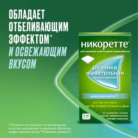 Фото Никоретте, резинка жевательная 2 мг (морозная мята), 30 шт.