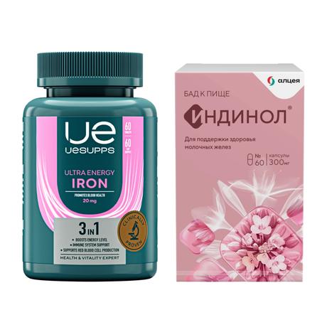 Набор Индинол капс х60 и UESUPPS Ультра Железо табл х60