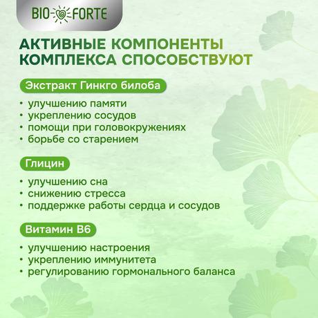 Фото Гинкго Билоба + Глицин + Витамин В6 BioForte, капсулы массой 240 мг, 30 шт.