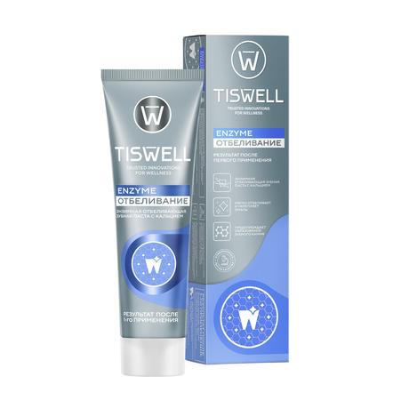 Фото TISWELL зубная паста отбеливающая энзимная от темного налета и камня (с кальцием и фтором) 110 г, 1 шт.