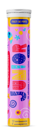 Фото Мультивитамины Юниор BioForte, таблетки шипучие (с ароматом лайма), 18 шт.