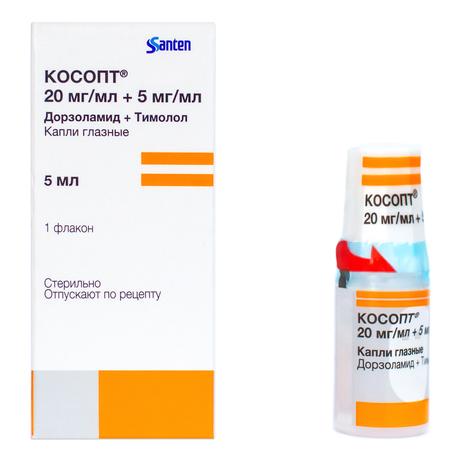Фото Косопт, капли глазные 20 мг/мл+5 мг/мл, 5 мл