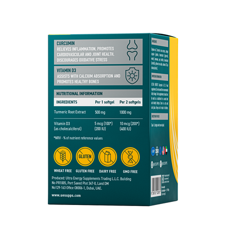 Фото UESUPPS Ультра Энерджи Куркумин и Витамин D3, капсулы, 60 шт.