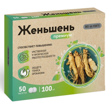 Фото Женьшень Премиум+Витамин С BioForte, таблетки, 50 шт.