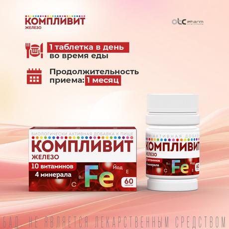 Фото Компливит Железо, таблетки покрытые оболочкой, 60 шт.