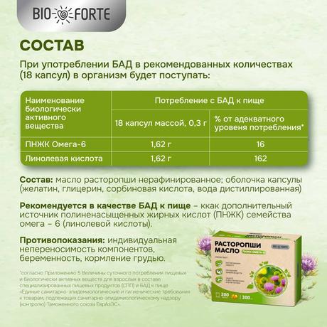 Фото Масло расторопши BioForte, капсулы 300 мг, 200 шт.