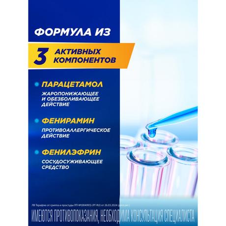 Фото ТераФлю, жаропонижающее обезболивающее средство от симптомов гиппа и простуды, 10 шт.