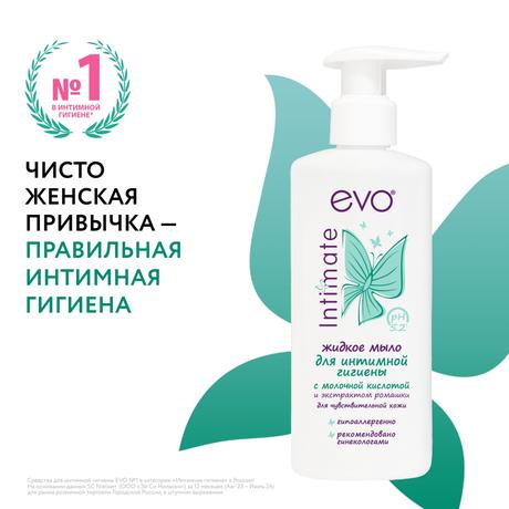 Фото EVO Intimate, мыло жидкое для интимной гигиены, для чувствительной кожи 200 мл, 1 шт.