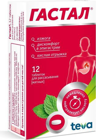 Фото Гастал, таблетки для рассасывания (мятные), 12 шт.