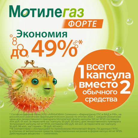 Фото Мотилегаз Форте, капсулы 120 мг, 20 шт.