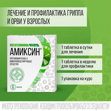 Фото Амиксин, таблетки покрыт. плен. об. 125 мг,  6 шт.