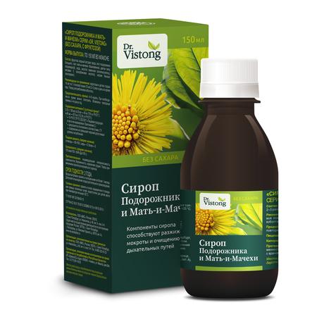 Фото Dr.Vistong, сироп Подорожника и Мать-и-мачехи с фруктозой, без сахара, 150 мл