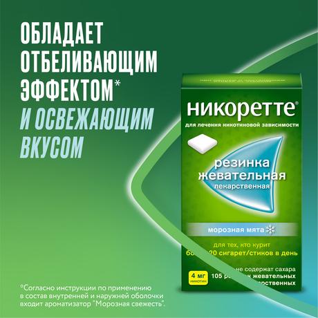 Фото Никоретте, резинка жевательная (морозная мята) 4 мг, 105 шт.