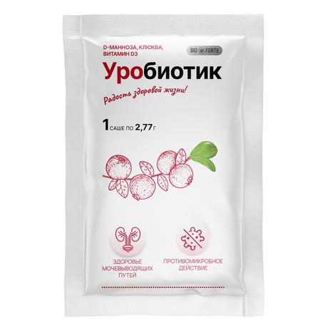 Фото Д-манноза Уробиотик BioForte, порошок 2000 мг с экстрактом клюквы и витамином Д3, порошок саше, 7 шт.