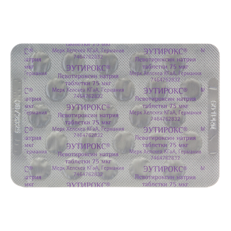 Фото Эутирокс, таблетки 0,075 мг, 100 шт.