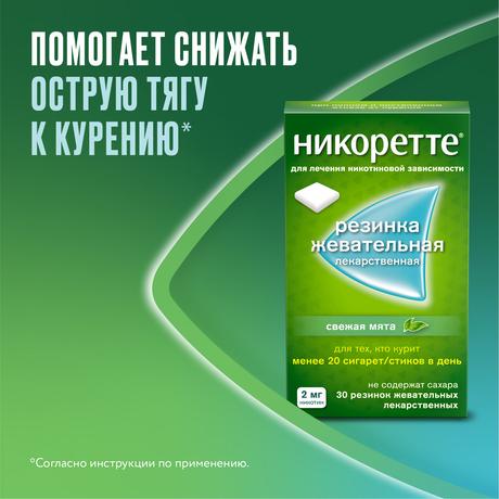 Фото Никоретте, резинка жевательная 2 мг (свежая мята), 30 шт.