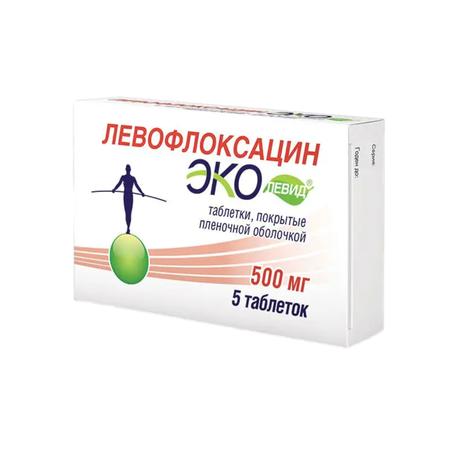 Фото Левофлоксацин Эколевид, таблетки покрытые пленочной оболочкой 500 мг, 5 шт.