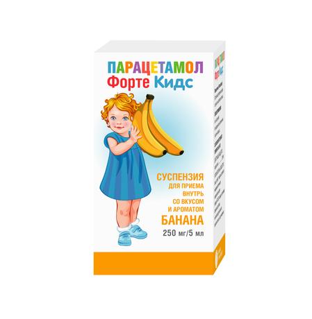Фото Парацетамол ФортеКидс, суспензия для внутреннего применения (Банан) 250 мг /5 мл, 80 мл