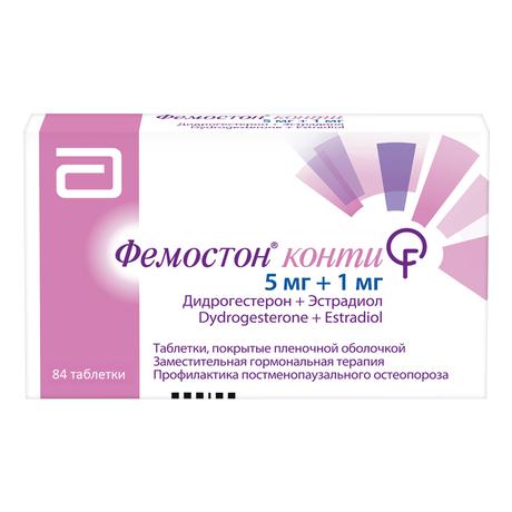Фото Фемостон Конти, таблетки 5 мг + 1 мг, 84 шт.