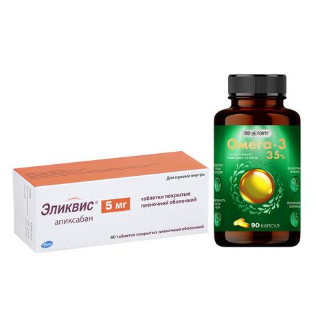 Фото Набор Эликвис табл 5мг х60 и Омега-3 35% BioForte капс х90