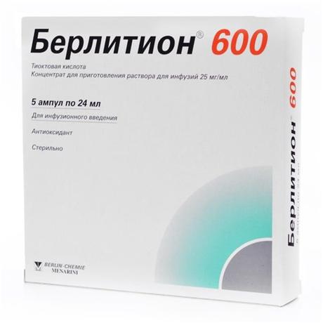 Фото Берлитион 600, концентрат для приготовления раствора 25 мг/мл, ампулы 24 мл, 5 шт.