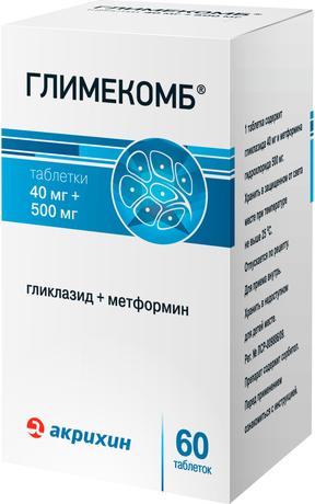 Фото Глимекомб табл 40 мг +500 мг х60
