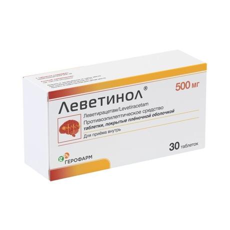 Фото Леветинол таблетки, покрытые пленочной оболочкой 500 мг, 30 шт.