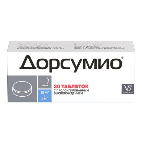 Фото Дорсумио, таблетки с пролонгированным высвобождением 15 мг+6 мг, 30 шт.