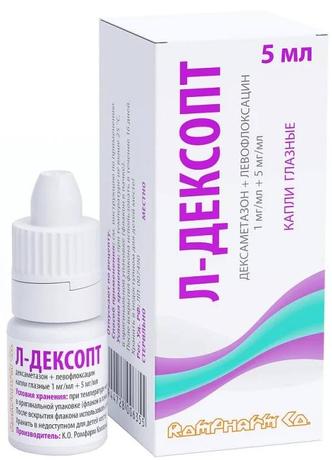 Фото Л-дексопт, капли глазные 1 мг/мл+5 мг/мл 5 мл, 1 шт.