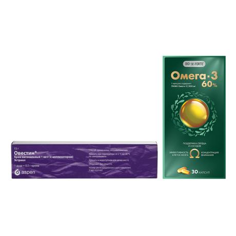 Фото Набор Овестин крем вагинальный 15г и Омега-3 60% BioForte капс 30шт