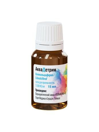 Фото Аквадетрим, капли для внутреннего применения 15000 МЕ/мл, флакон с капельницей 15 мл