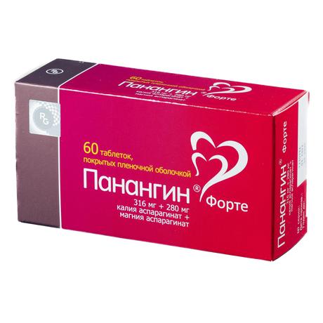 Фото Панангин форте, таблетки покрыт. плен. об. 316 мг+280 мг, 60 шт.