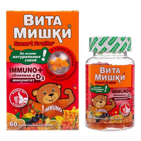 Фото ВитаМишки Иммуно Плюс облепиха + D3 пастилки жевательные, 60 шт.
